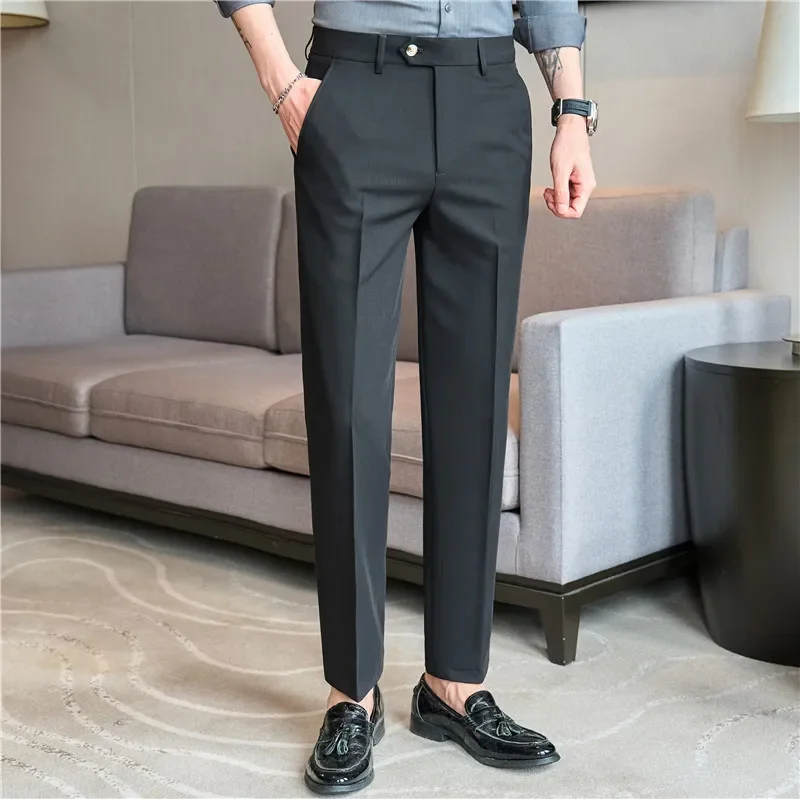 Men Pinstripe Suit Pants Hombre Pantalones 2024 Autumn Stretch Slim Formal Trousers for Men Casual Dress Pants Men Clothing