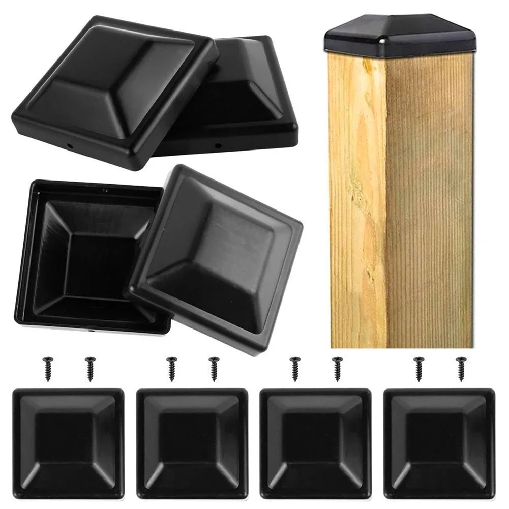 4pcs Fence Post Cap Protection Garden Buildings Fence Decoration Black Outdoor Wooden Fence Covers Garden Accessories