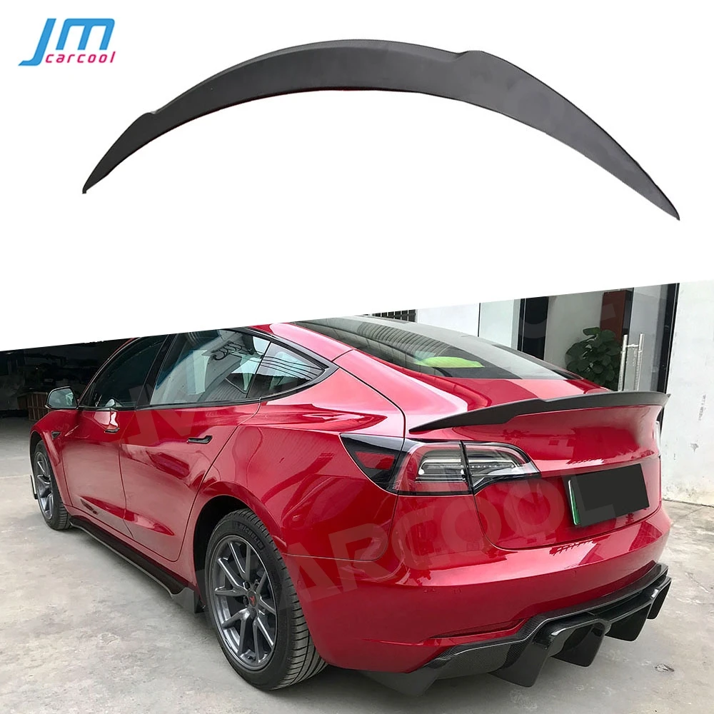 

Dry Carbon Fiber/FRP Unpainted Black Rear Trunk Lip Spoiler for Tesla Model 3 2017 2018 2019