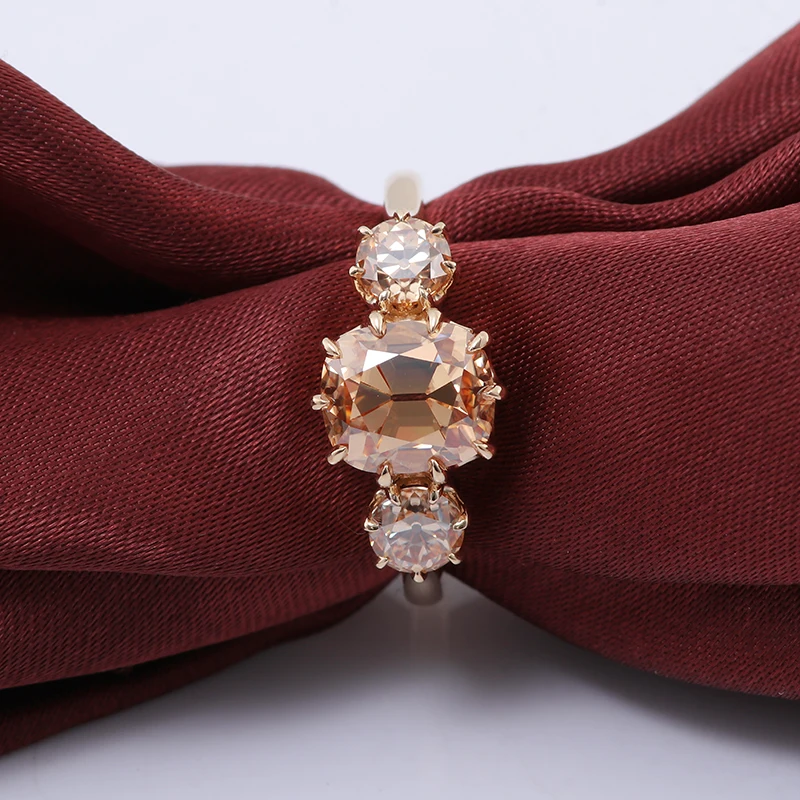 

Provence Three Stone Ring With OMC And OEC Champagne Moissanite Diamonds For Women K Gold Jewelry Anniversary Party Ring Gift