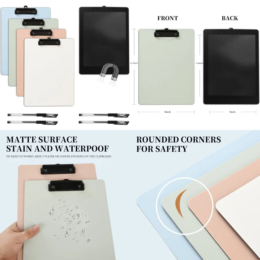 presse-papiers-magnetique-avec-stylo-4-pieces-9x125-pouces-format-lettre-a4-panneau-multifonction-etanche-en-plastique-pour-infirmiere-enseignant-utilisation-au-bureau