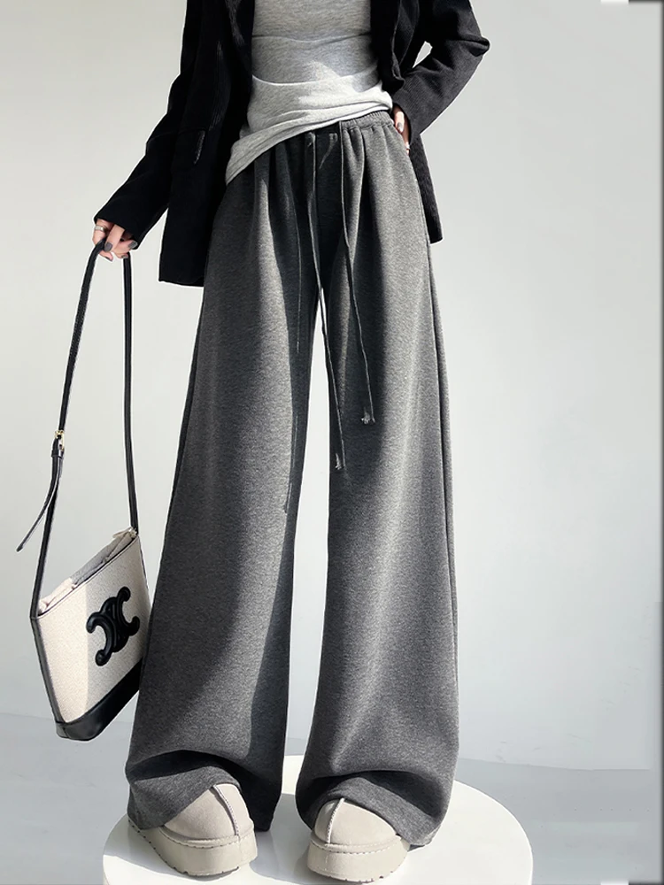 Solid color wide leg pants women in autumn and winter new high waisted lazy style relaxed flowing feeling loose pants
