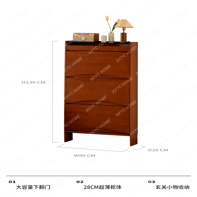 Wutong shoe cabinet, household ultra-thin and large-capacity entrance cherry wood antique tipping bucket shoe cabinet