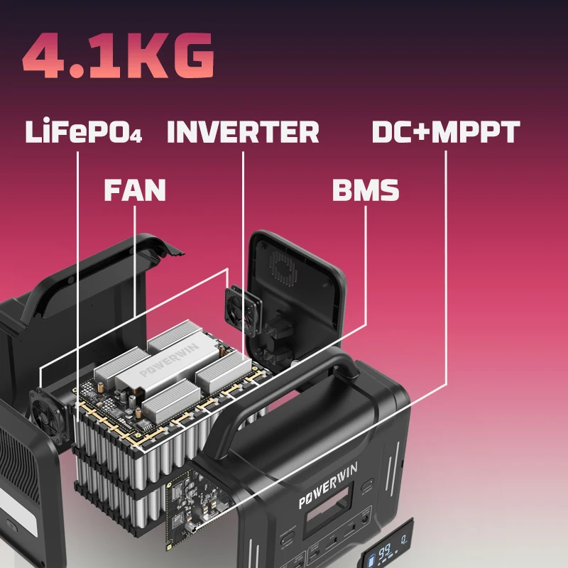 Imagem -03 - Powerwin Estação de Energia Portátil 320wh Pps320 Gerador Solar 300w Lifepo4 Bateria Pd100w Carga Rápida Caldeira a Gás Acampamento Pesca Inversor