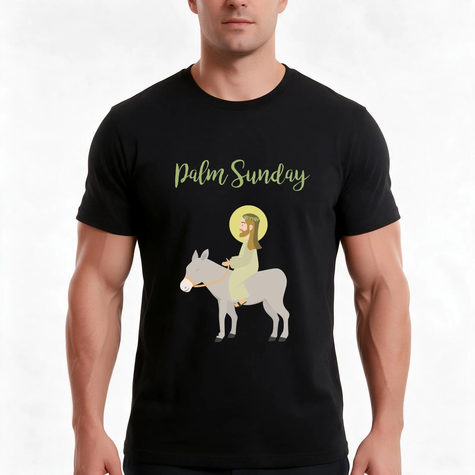Jesus Riding Donkey Palm Sunday T-Shirt Summer Casual Cotton Tee Oversized Streetwear Tops Vintage Graphic Print 100% Cotton