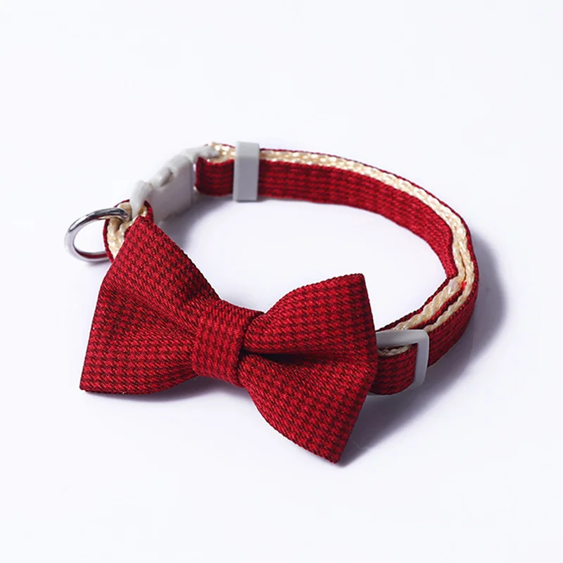 Weihnachten Plaid Bowknot Katze Kragen Fliege Sicherheit Schnalle Haustier Kragen Welpen Chihuahua Pet Halskette Elastische Einstellbare Hund Halsbänder