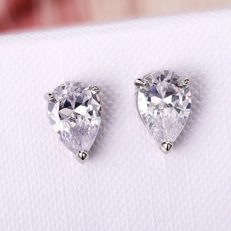 Huitan Simple and Classic Water Drop Shape Cubic Zirconia Stud Earrings for Women Temperament Lady Accessories Eternity Jewelry