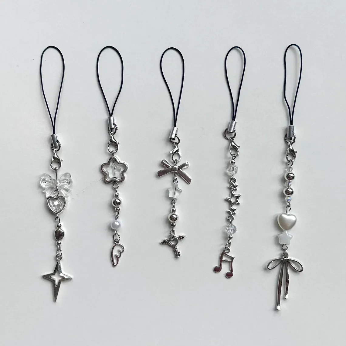 

Acubi Y2K Phone Charms, Chrome Dainty Phone Accessories, Handmade Beaded Keychain, Cyber Grunge Metallic, Simple Aesthetic Gifts