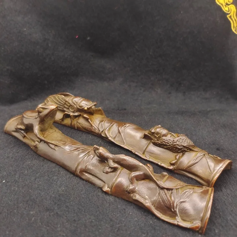 Antique Brass Ascending Frog, Gecko, and Cicada Paperweight Craft