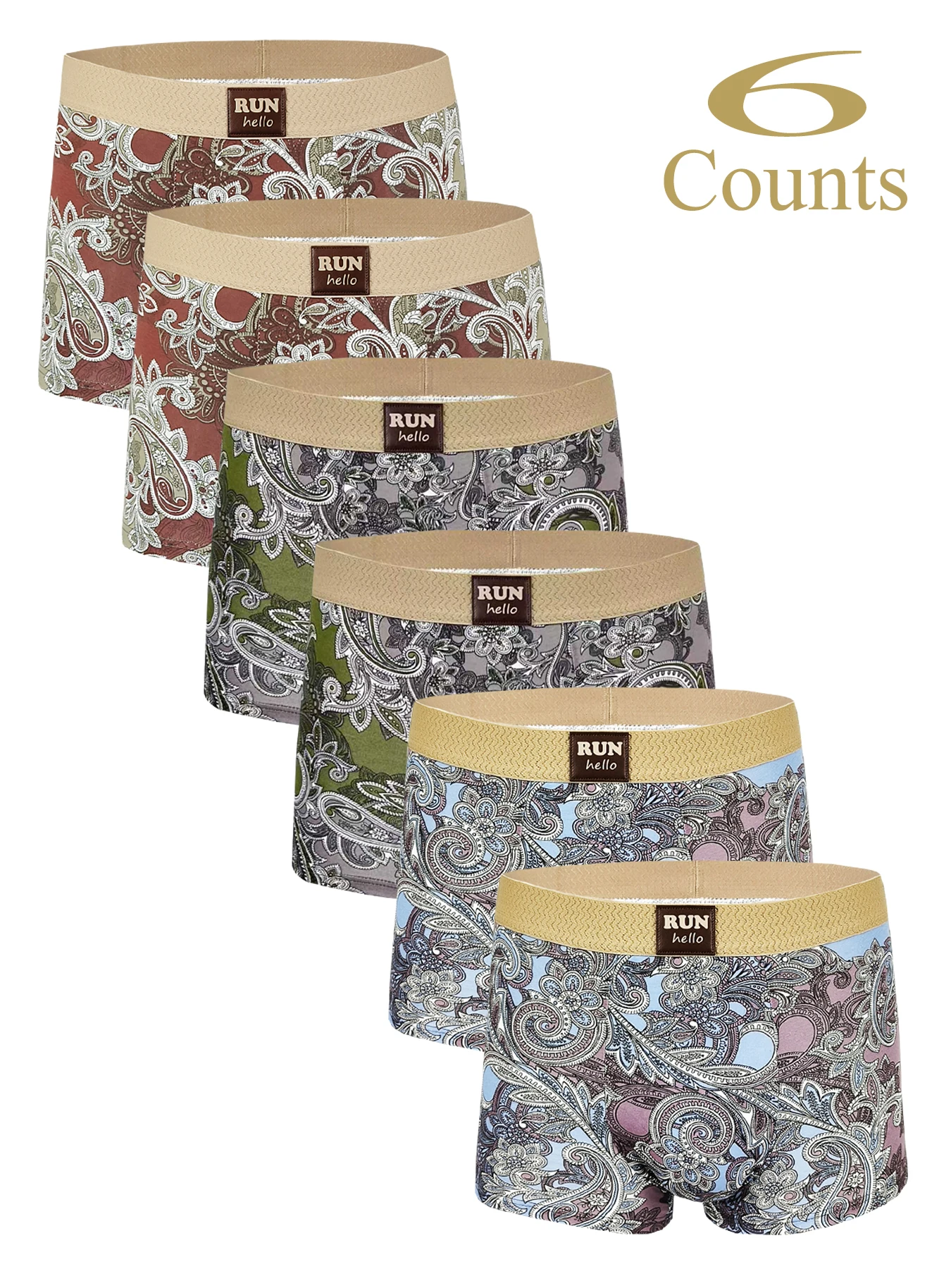 

6PCS Fashionable and trendy printed men's briefs that are comfortable and breathable