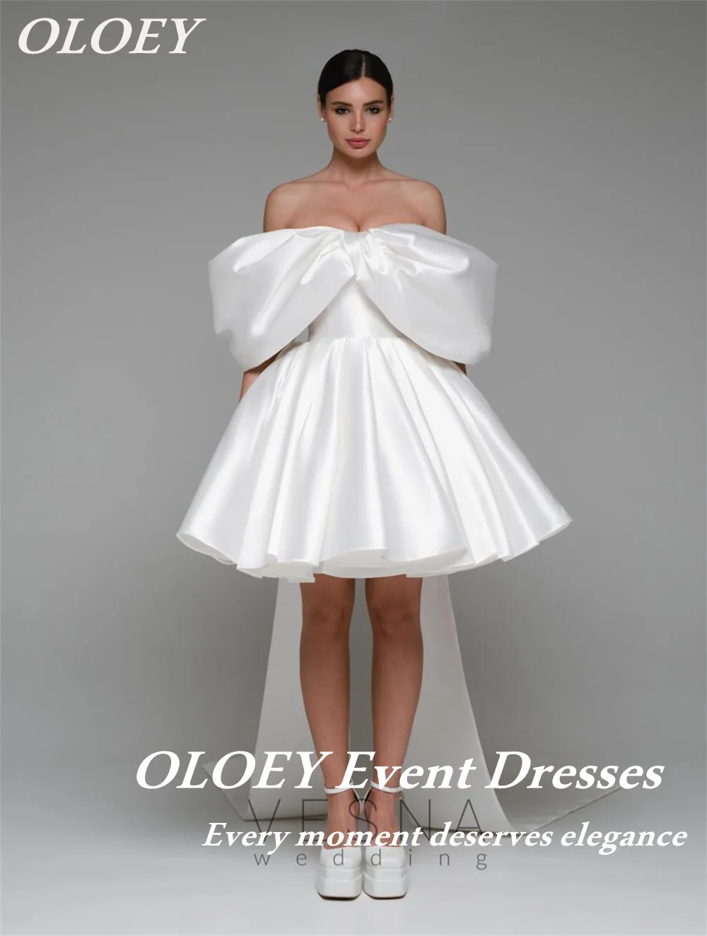 

OLOEY Modern Puffy Orgzanza Short Prom Cocktail Dress Off The Shoulder A-Line Evening Dresses Birthday Party Gown Customized