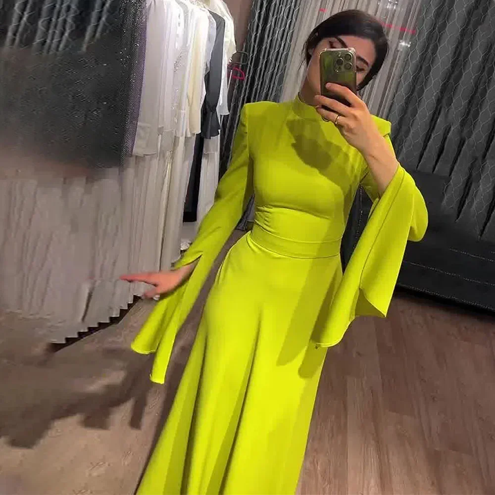 Female Fashion Ruffle Sleeves Solid Color High-Neck Party Evening A-Line Dress 2024 New Spring Summer Casual Maxi Dresses