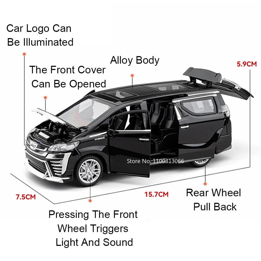 Scala 1/32 Vellfire MPV modello di auto giocattolo in lega pressofuso con ruota sonora leggera tirare indietro SUV veicolo per bambini regali per la giornata dei bambini