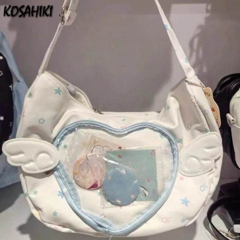 

Transparent Cute Star Print Ita Bags Sweet Y2k Aesthetic Fashion Kawaii Underarm Bag All Match Ins Wings Women Shoulder Handbags