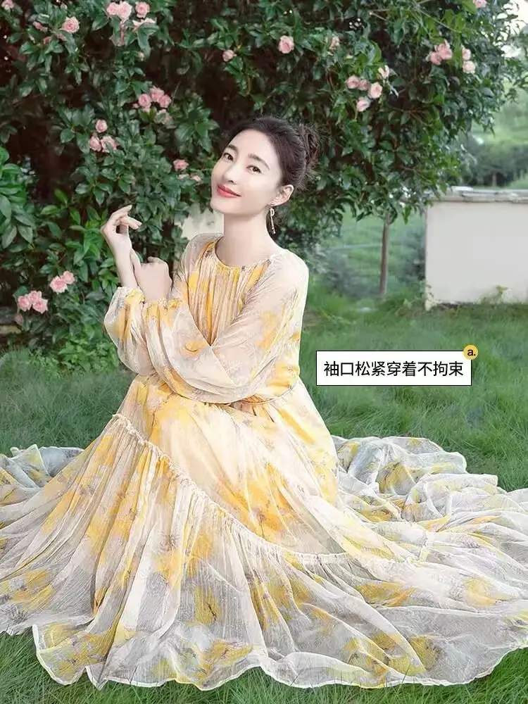 الغابات التنقل فانوس كم فستان زهري 2025 موضة سوبر الجنية الملابس النسائية عطلة نمط فستان طويل أنيق w1488 #1