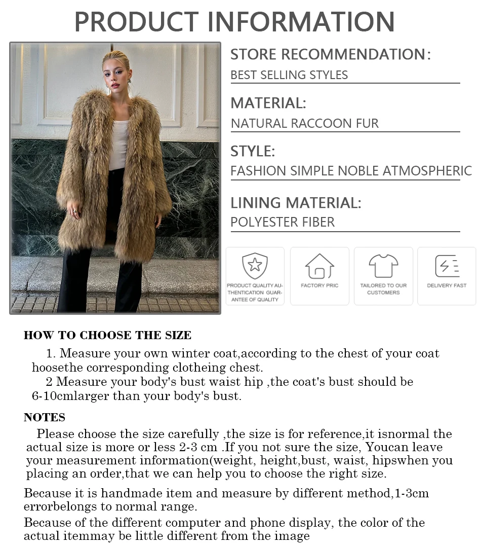 Lange Stil Waschbären Pelz Jacke Natürliche Waschbären Pelz Jacke Mantel Mit Runde Kragen Echt Pelzmantel Mode Damen Winter Herbst Mantel