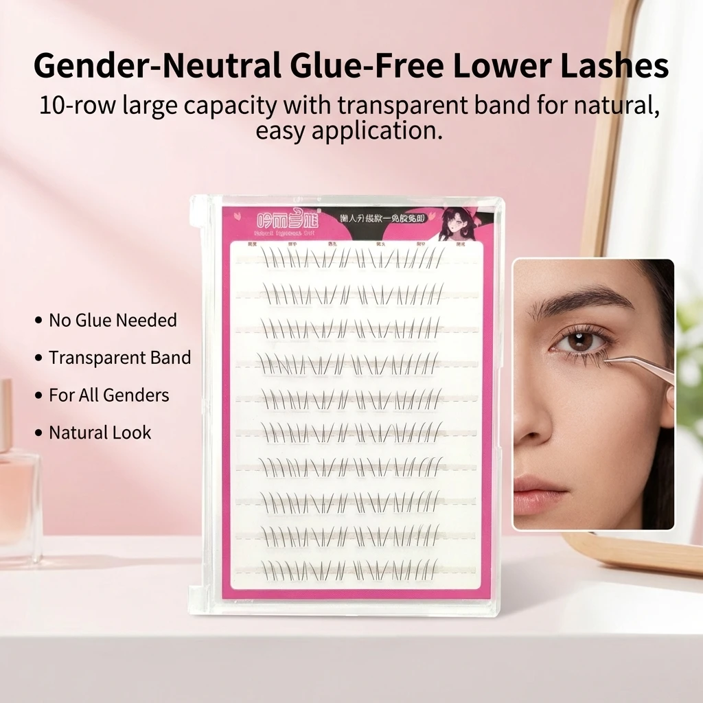 10Rows Bottom Eyelashes Comic Lower Lash Extension Clusters Natural Self Adhesive False Eyelashes Reusable Eye Makeup Tool