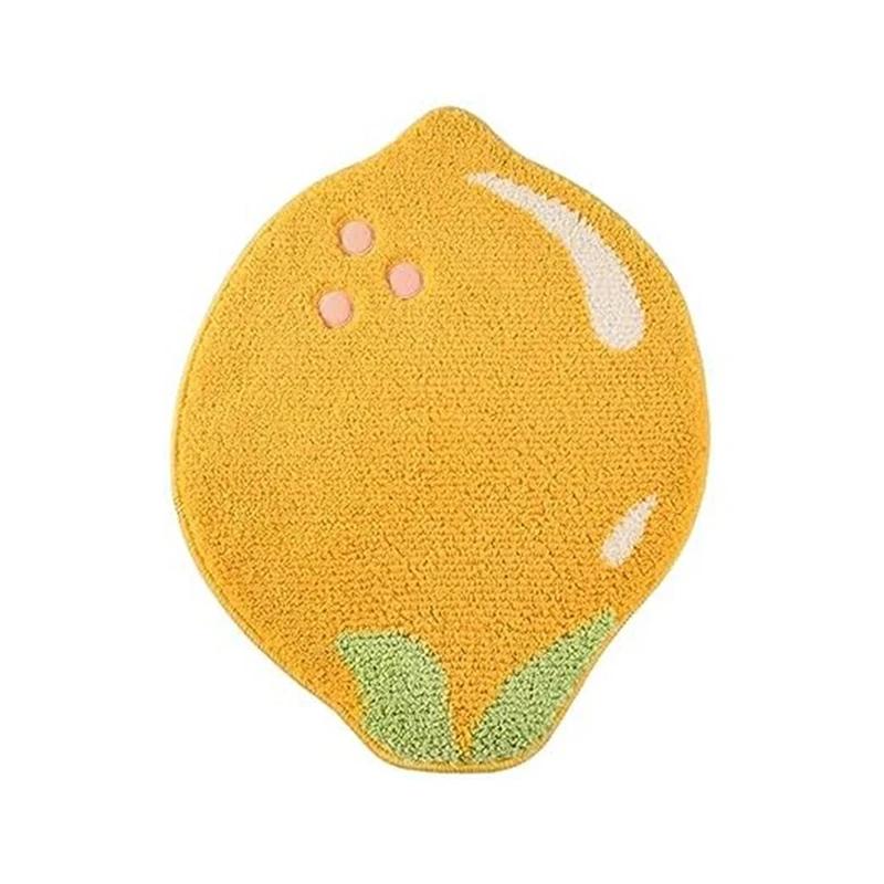 Lemon Bath Mat Cute Non-Slip Fruit Rug Kitchen Mat Yellow Lemon Bathroom Decor Fun Kids Rug, Machine Washable 48 X 60Cm