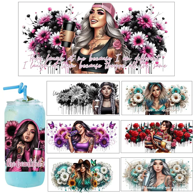 Leisure Sports Tattoo Girl Positive Style Party DIY Decals 3D transfers uvdtf tumbler seal stickers 16oz uv dtf cup wraps