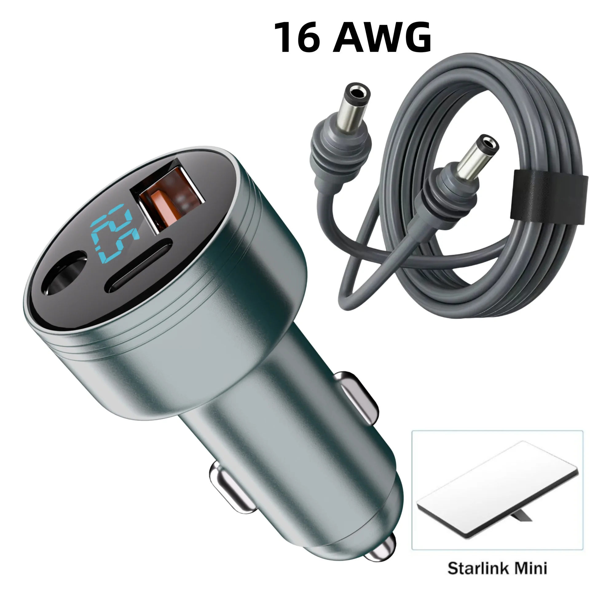 Starlink Mini Cyfrowa Ładowarka Samochodowa Ładowarka Bordowa z DC 5521 USB-C QC 3.0 3 Porty Obsługa Szybkiego Ładowania PD z Kablem DC 16AWG — zdjęcie produktu 7