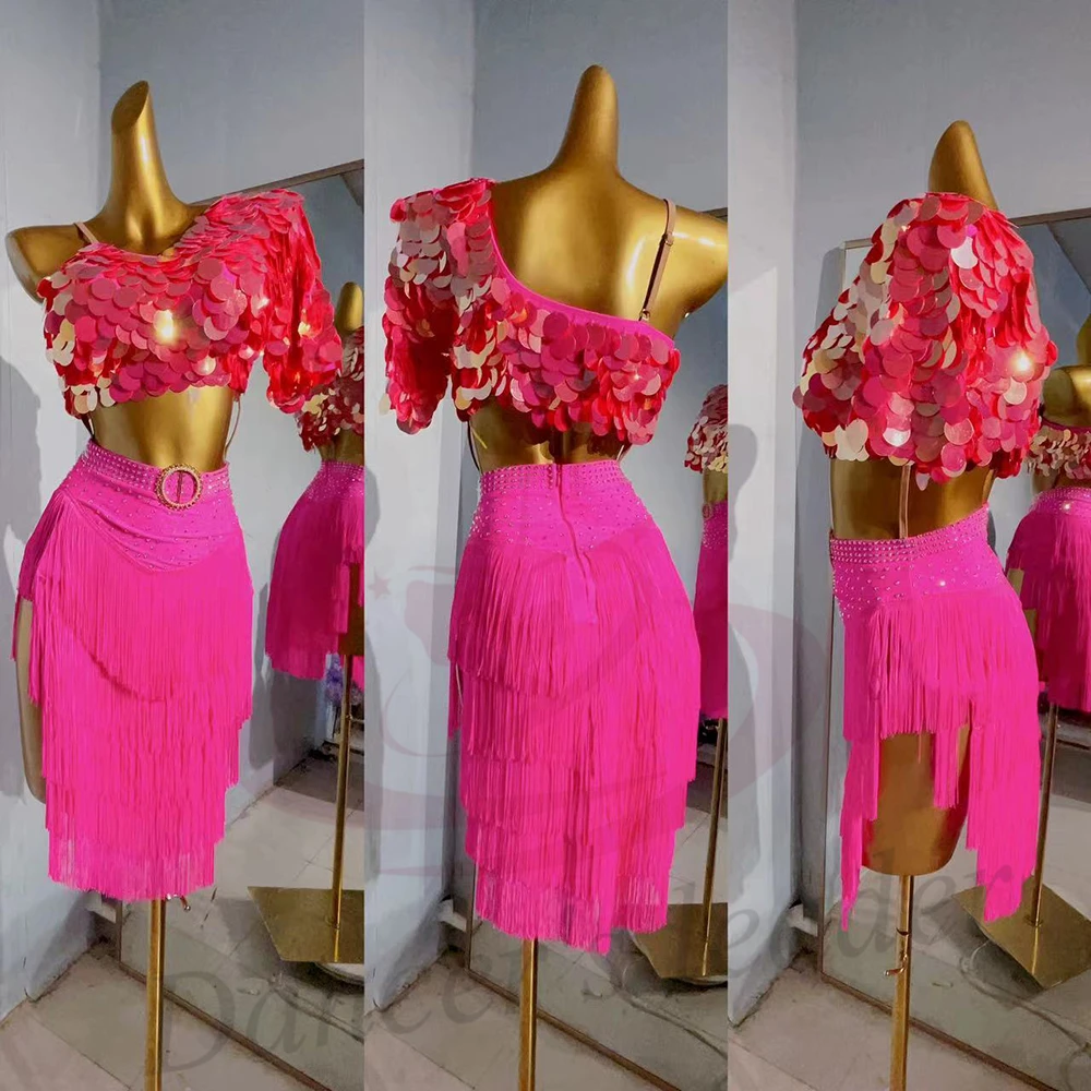 Vestido infantil adulto de dança latina ab pedra high-end personalizado lantejoulas borla vestido cha cha tango roupas femininas