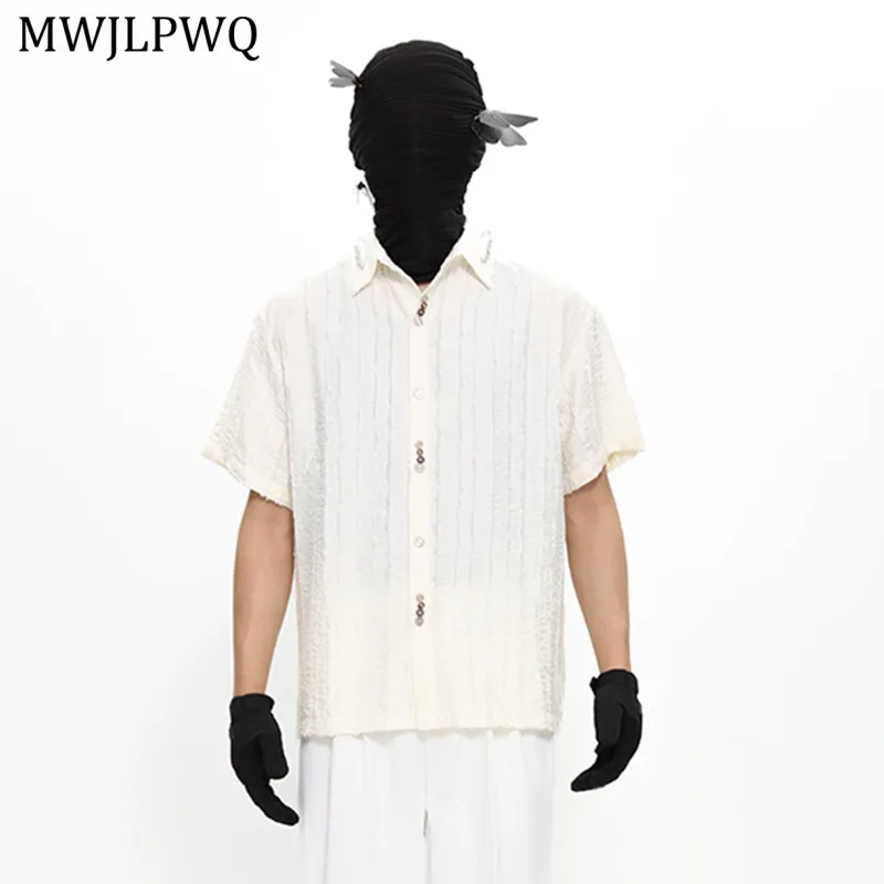 

MWJLPWQ Tide Style Высококачественные однотонные мужские рубашки с короткими рукавами и лацканами, однобортные свободные летние 2023, новые повседневные топы 11123