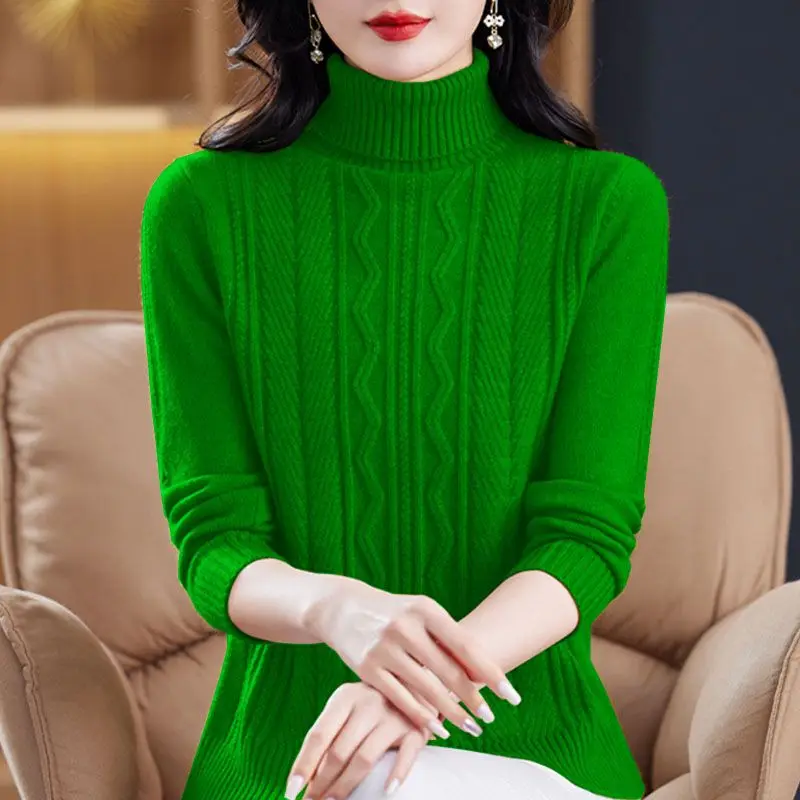 

Свитер с высоким воротником, стильный осенне-зимний теплый утолщенный вязаный свитер, универсальный нижний топ для женщин