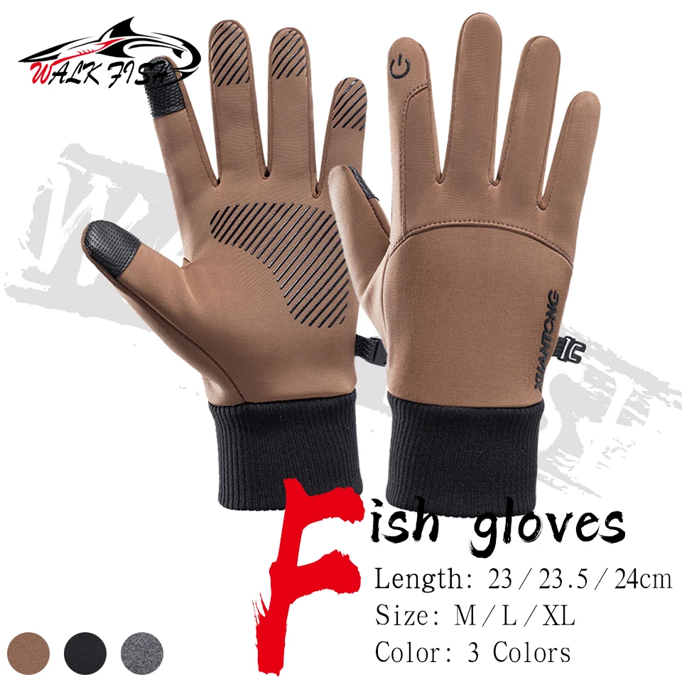 WALK FISH Fleece Fishing Gloves Non-slip Thermal Touch Screen Windproof Waterproof Men Skiing Running Bicycle Motorcycle Gloves