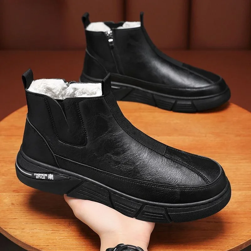 Ankle Men's Snow Boots Zip Up Booties Male Winter Shoes Anti Slip Warm Cold Proof Brands Fleece Work New in Fashion Cotton Shoe image 3
