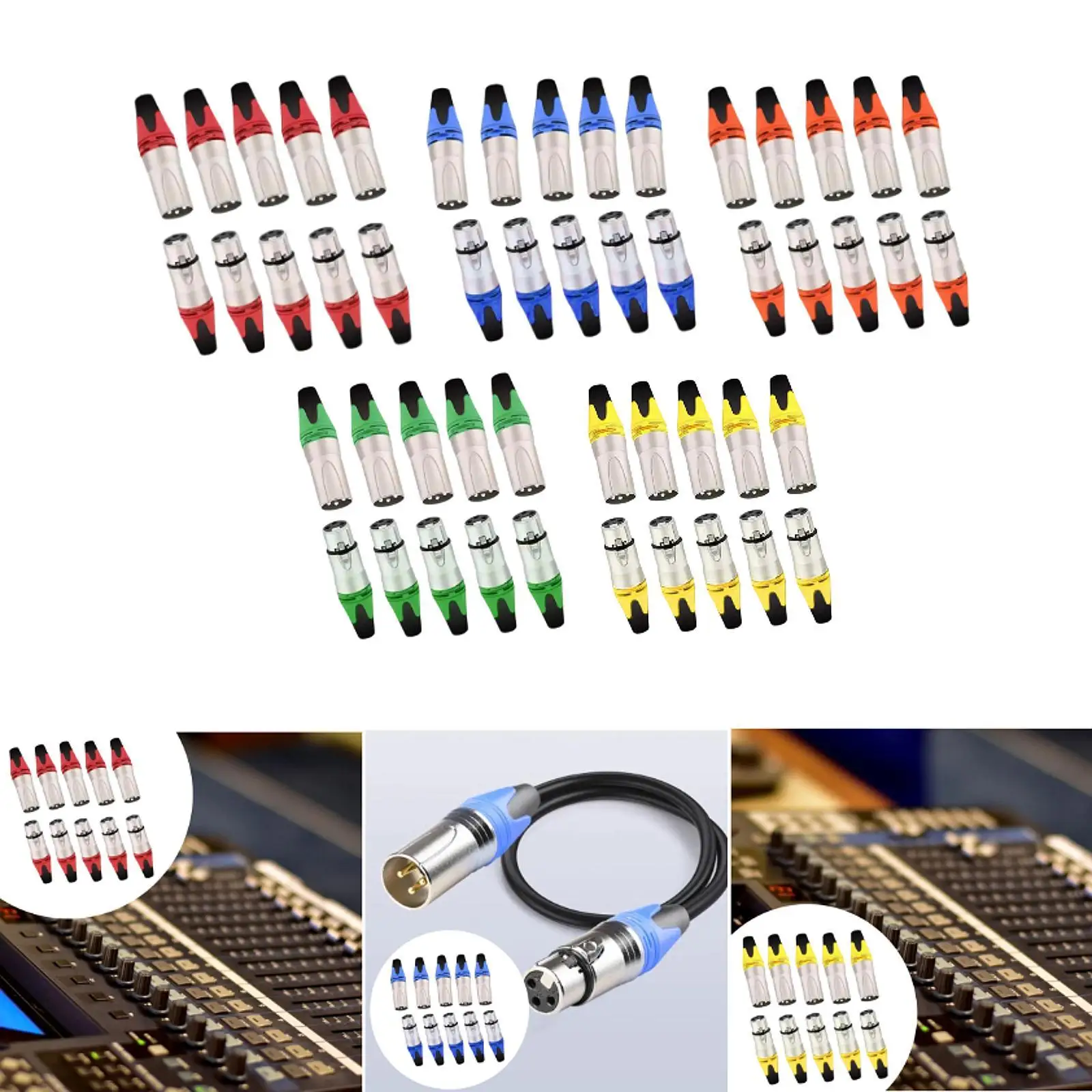 

10 Pieces XLR Cable Connector Audio Socket Male and Female Effective Alloy Compact Mic Cable Plug for Singing DJ Party Studio