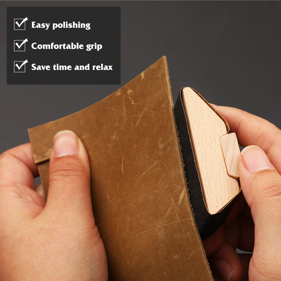 MIUSIE 1 قطعة الجلود الحرفية حافة العلاج البولندية الزان كتلة الرمال ورقة كليب الخشب المسمار يصل اليد الجلود حافة النطاقات الجلود أداة #1