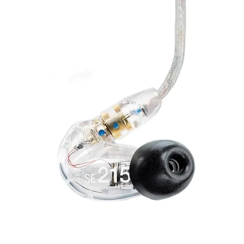 Wysokiej jakości słuchawki stereo Hi-Fi SE215 3.5MM douszne słuchawki z oddzielnym kablem i pudełkiem, transparentne czarno-niebieskie — zdjęcie produktu 7