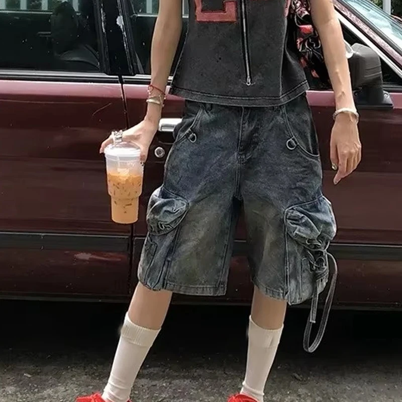 

Blue Goth Y2k Cargo Jeans Women Oversize Ripped Denim Trousers Vintage Japanese 2000s Style Baggy Pants Emo Trashy Clothes