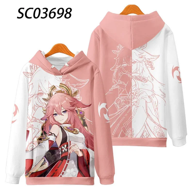 Genshin Impact Yae Miko sweatshirt hoodie cosplay Noelle 3D kaus bertudung unisex ukuran besar Pullover harajuku pria