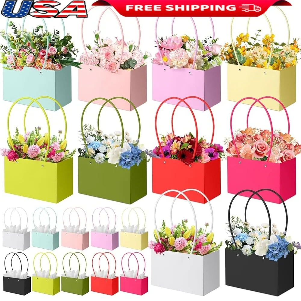 

Paper Flower Gift Bags Set 20pcs Bouquets with 40pcs Wrapping Paper Sturdy Floral Boxes Wedding Birthday Gift Arrangements