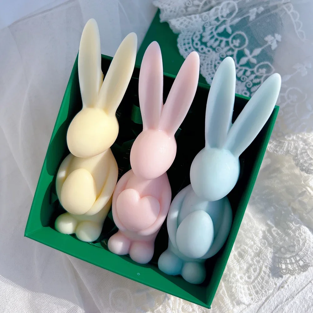 

Long Eared Rabbit Silicone Candle Molds Egg Bunny Silicone Mold Heart Animal Wax Mould Easter Home Decor