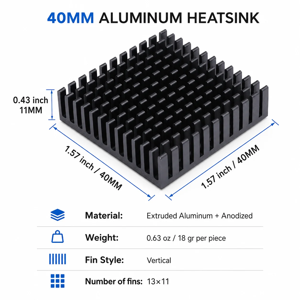 3D Printer Stepper Motor Aluminum Heatsink 40x40x11mm + Thermal Conductive Adhesive Tape Heat Sink Radiator Cooler Cooling Fins