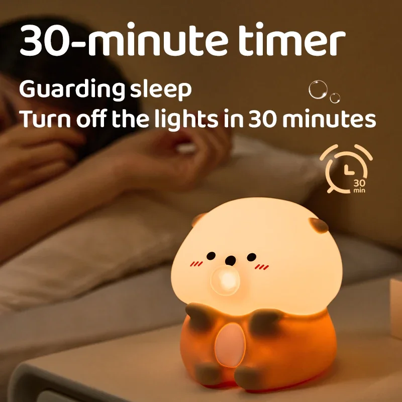 Pop Blow Bubble Sea Otter LED Luce notturna in silicone Lampada touch ricaricabile Dimmerabile Luce notturna per il sonno Comodino Asilo nido Compleanno Gi