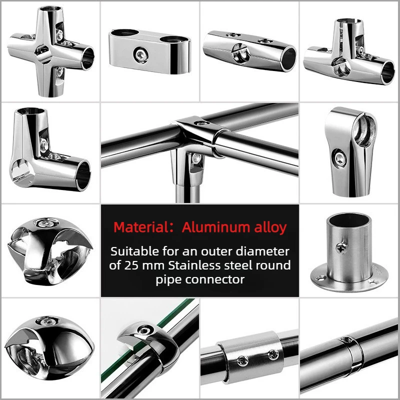 Maosu 1pc 25mm Round Pipe Joint Aluminum Alloy Tube Connector Clothes Display Rack Rod Support Holder Fixed Clamp Furniture Hard