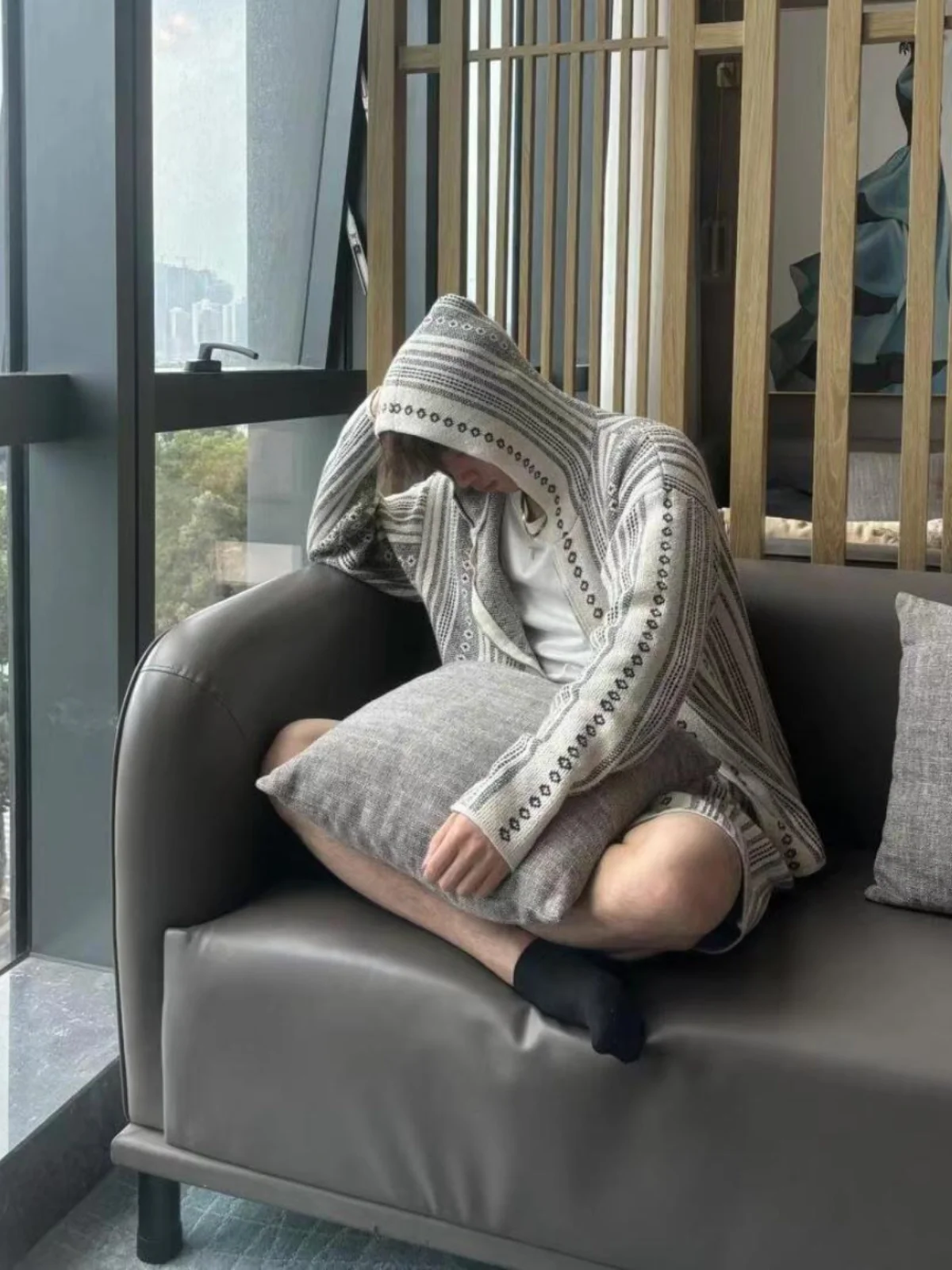 

Ретро американский Гонконг Sle вязаная шапка свитер мужской привлекательный кардиган с двойной молнией пальто молодежный повседневный весна осень