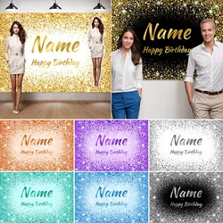 Custom Name Text Photo Gold Silver Birthday Party Banner Background Anniversary Baby Shower Diy Photography Backdrop Decoration