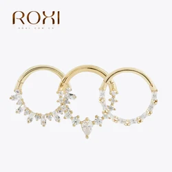 ROXI-925 brincos perfurados de prata esterlina para mulheres e homens, zircônia cúbica microembutidos, jóias sexy do corpo, anel do nariz, cartilagem, 1 peça