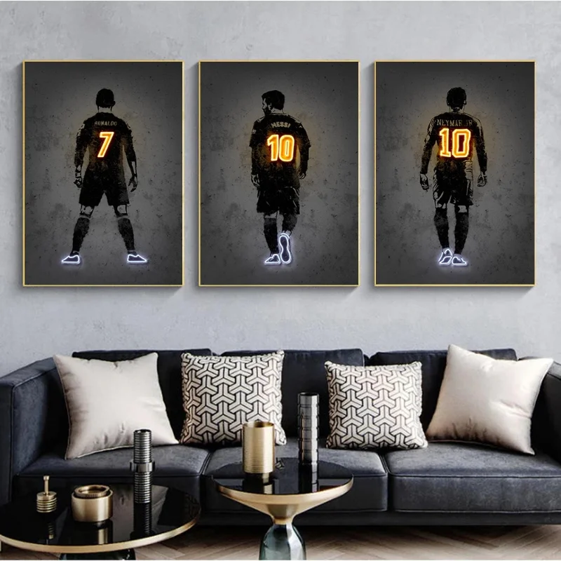 Modern Fashion Abstract Neon Football Art  Picture Soccer Wall Canvas Painting Boys Bedroom Living Room Home Decoration