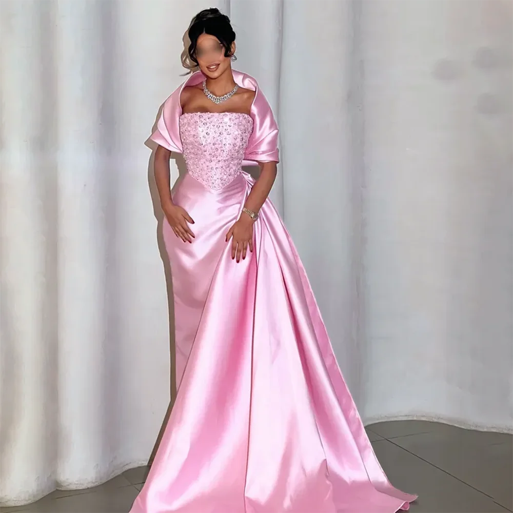 

Розовое вечернее платье без бретелек с шалью, атласное, плиссированное, силуэт «русалка», элегантное, для вечеринок, с драпировкой по бокам, со шлейфом, для выпускного вечера, на заказ