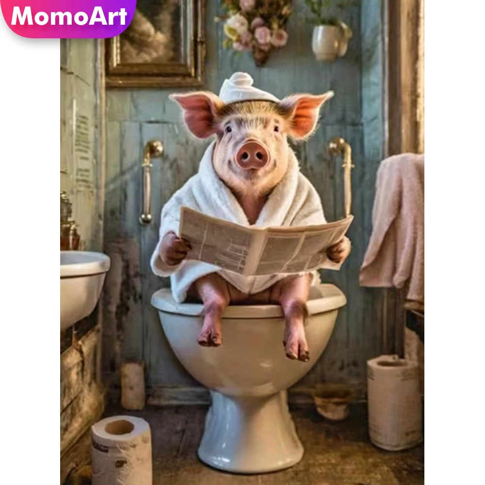 Momoart Diamantmalerei Schwein Tier DIY Bild Strass Diamant-Mosaik Toilette Neuerscheinung Stickerei Handgemachtes Geschenk