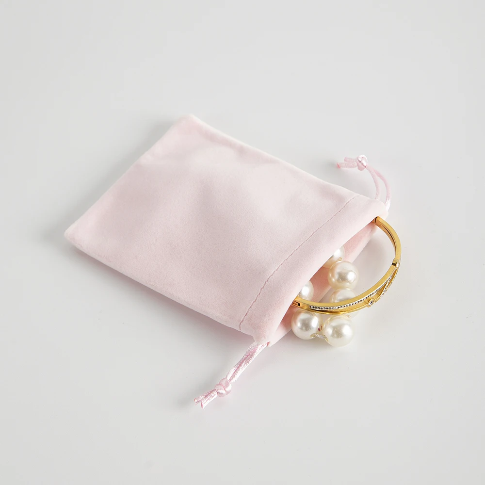 5pcs Luxury Pink Velvet Drawstring Pouch Set