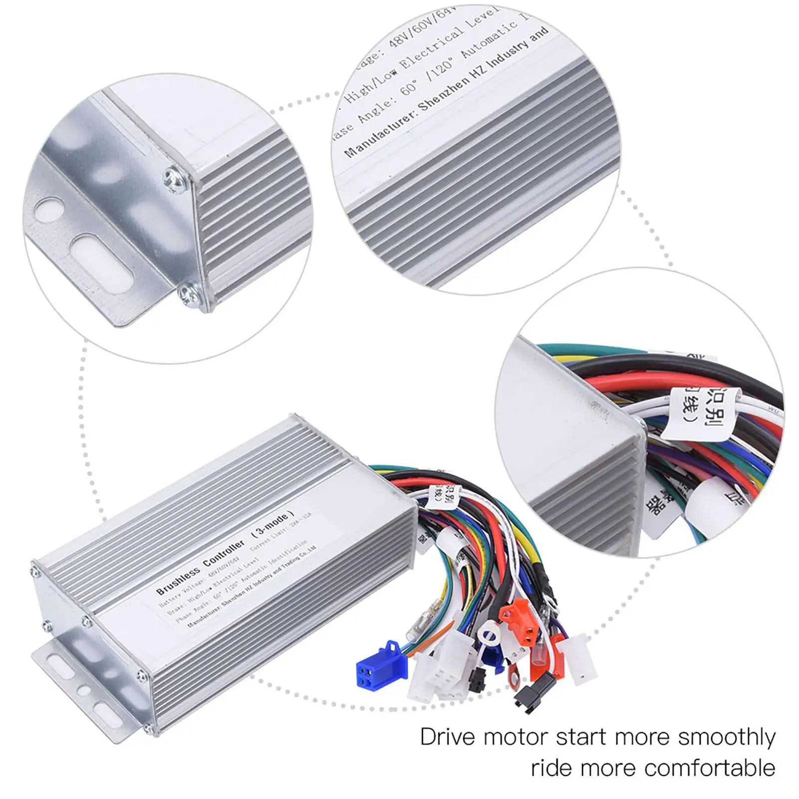 1000W-1500W Brushless Motor Controller for Electric Bikes & Scooters - DC 48V/60V/64V Regulator