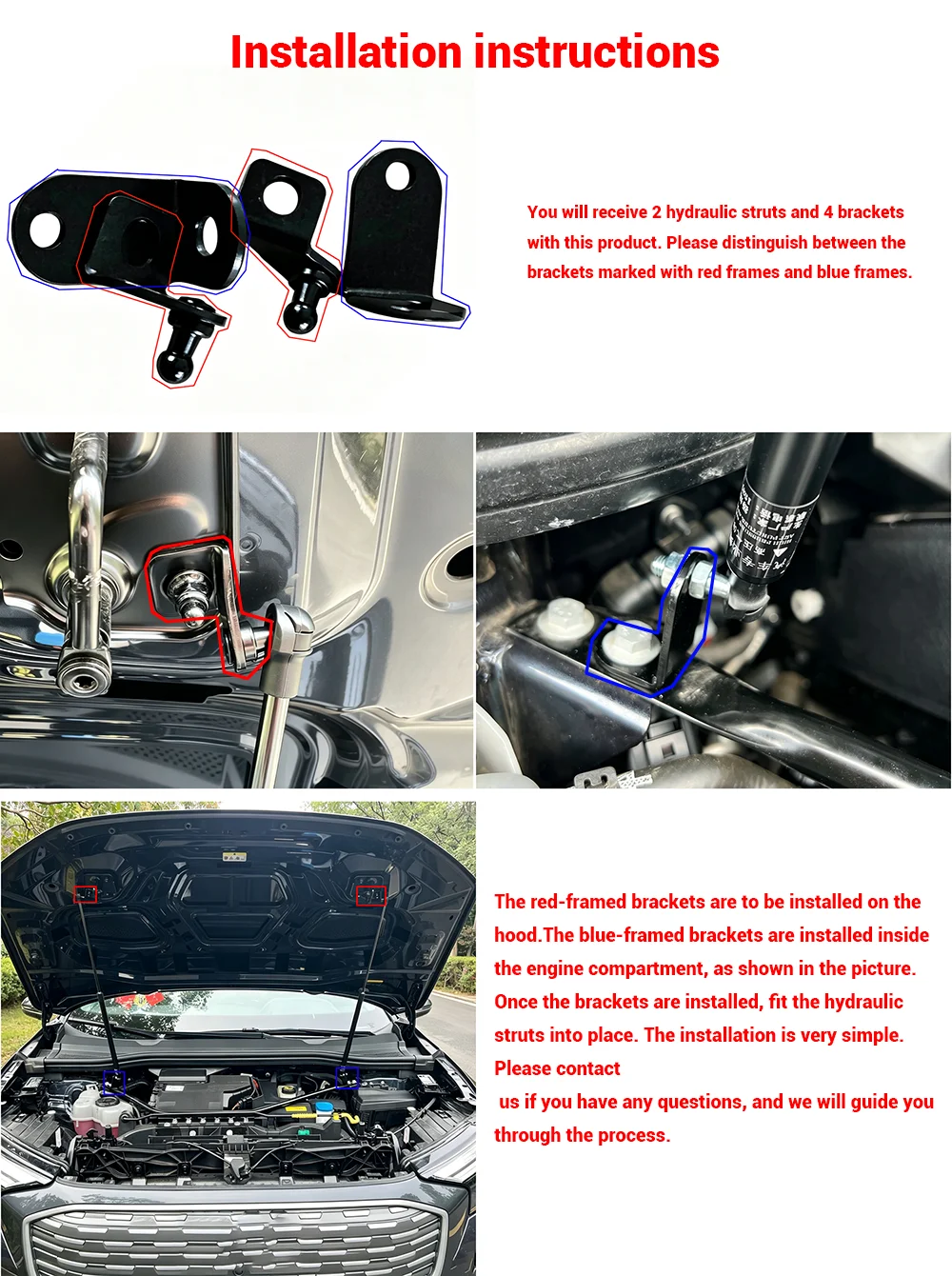 Car Hood Strut Bars Hydraulic Rod Spring Shock Bracket Absorber Lift Kit For Audi Q4 E-tron 2022 2023 2024 2025 2026