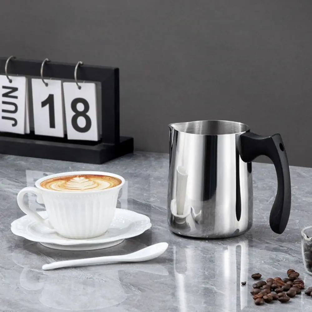 

Stainless Steel Milk Frother Jug Anti-scalding Handle Pointed Diversion Port Latte Coffee Cup 350/600/1000ML with Scale