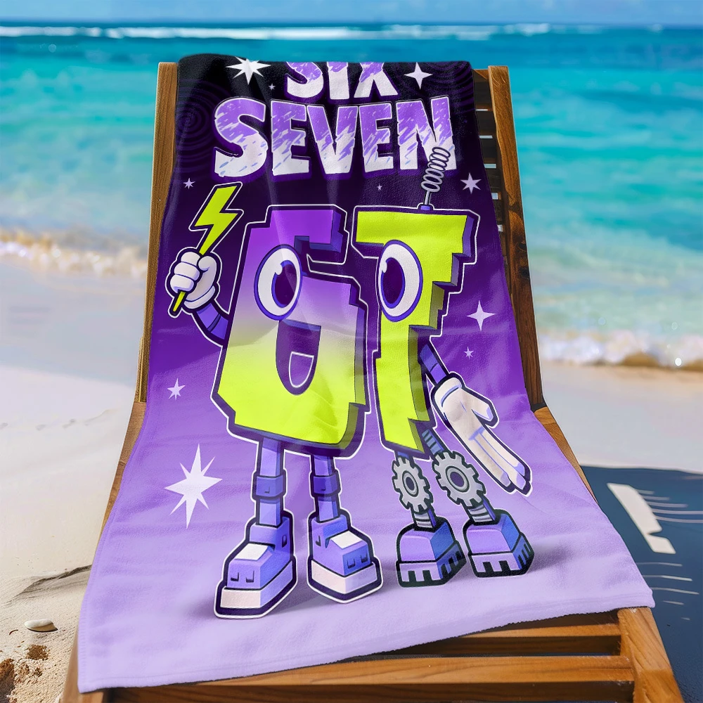 Customizable 2D Flat Printed Microfiber Beach Towel Waterproof Sandproof Funny Number 67 Robot Print Summer Pool Blanket